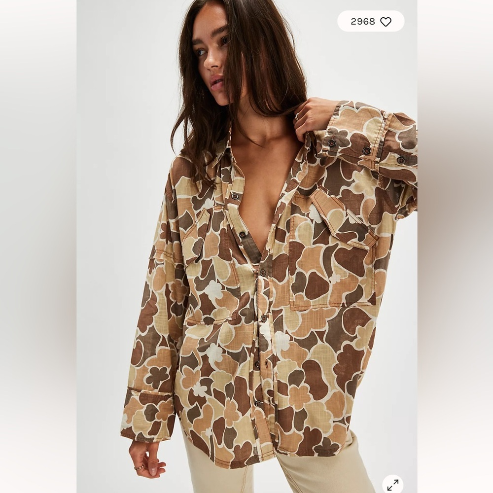Free People Camo Button Down